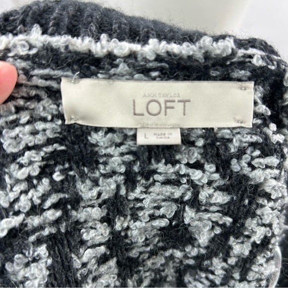 Loft Black & Grey Open Front Chunky Wool Cardigan L - Picture 6 of 8